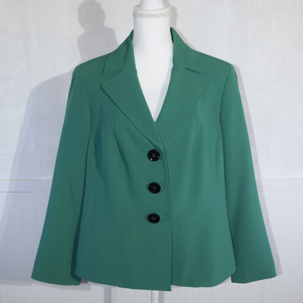 Jones Studio Women's 14W Green Textured Notched Lapel 3-Button Blazer Jacket